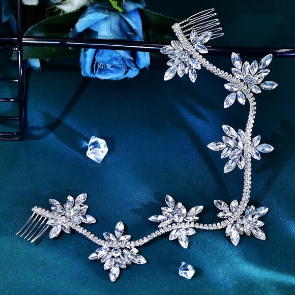 Crystal Floral Wedding Hair Vine Comb Bridal Hair Accessories Rhinestone Headpie main image 6